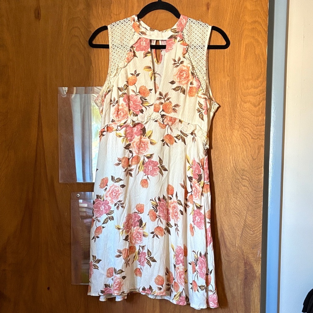 Taylor & Sage Dress Floral Ruffle Pink and Cream